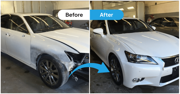 Before and after collision repair 1